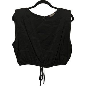 NEW Sans Souci Solid Black Round Neck Back Slits Sleeveless Top M